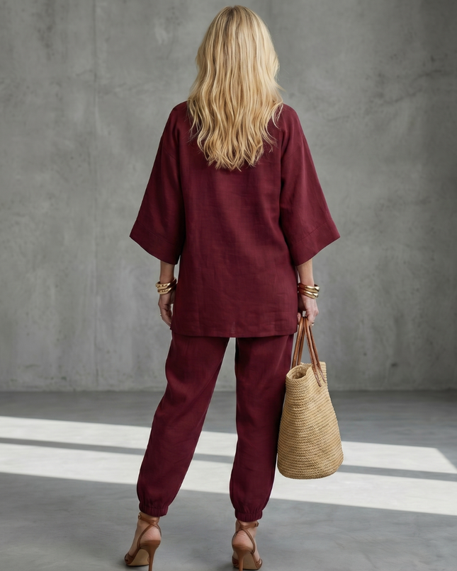Women's Linen Pants Set Relaxed Top and Jogger Trousers