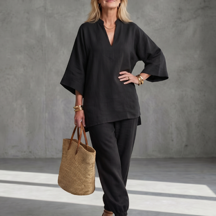 Women's Linen Pants Set Relaxed Top and Jogger Trousers
