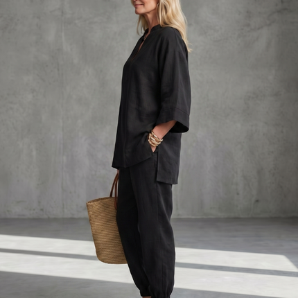Women's Linen Pants Set Relaxed Top and Jogger Trousers