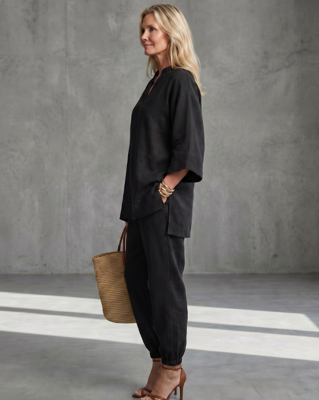 Women's Linen Pants Set Relaxed Top and Jogger Trousers
