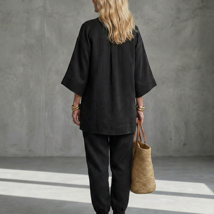 Women's Linen Pants Set Relaxed Top and Jogger Trousers