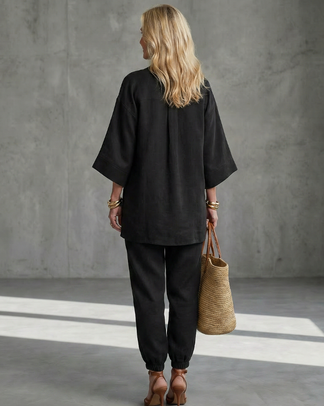 Women's Linen Pants Set Relaxed Top and Jogger Trousers