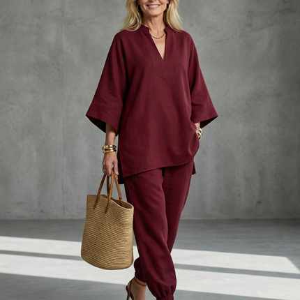 Women's Linen Pants Set Relaxed Top and Jogger Trousers