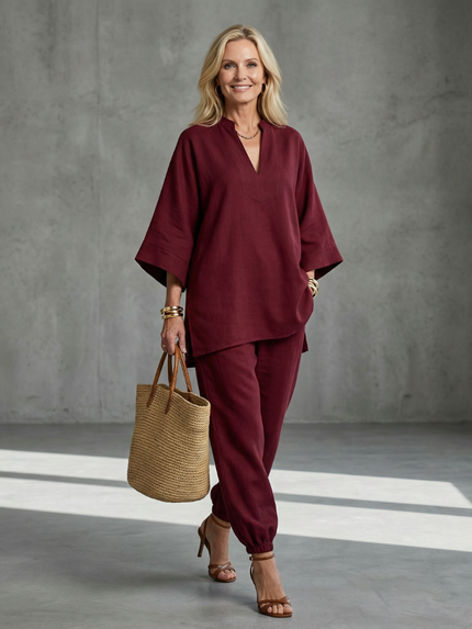 Women's Linen Pants Set Relaxed Top and Jogger Trousers