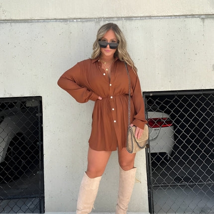 Women's Long Sleeve Mini Shirt Dress