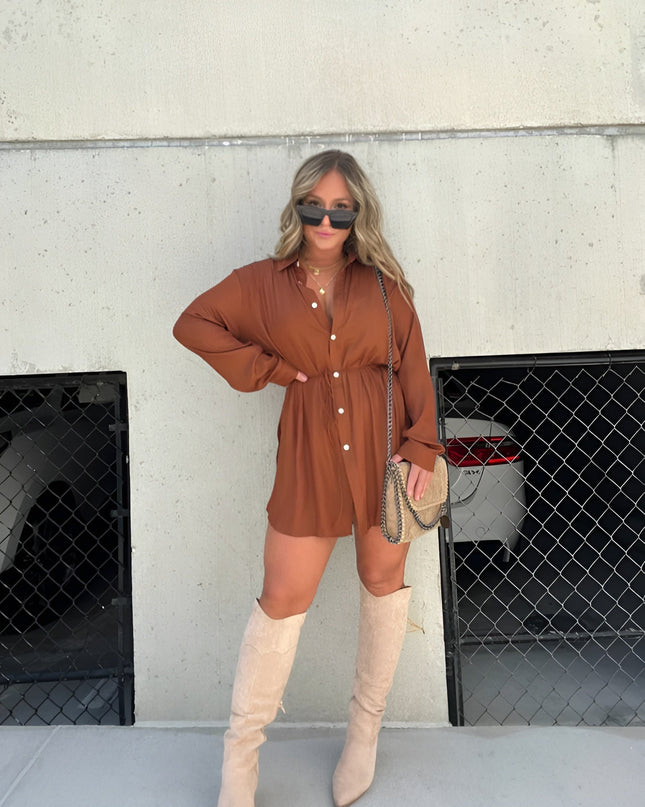 Women's Long Sleeve Mini Shirt Dress