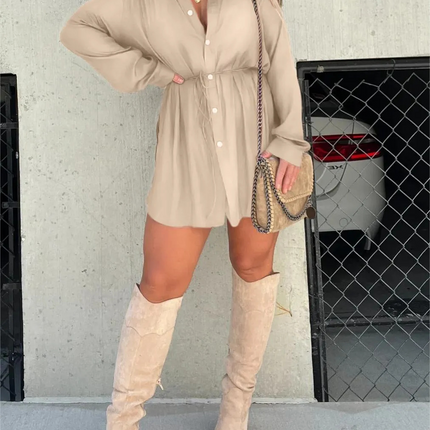 Women's Long Sleeve Mini Shirt Dress