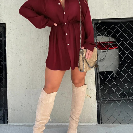 Women's Long Sleeve Mini Shirt Dress