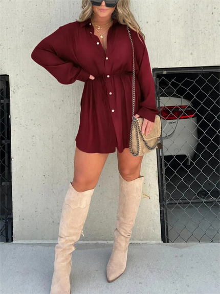 Women's Long Sleeve Mini Shirt Dress