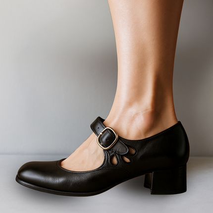Women's Mary Jane Block Heel Buckle Strap Shoes