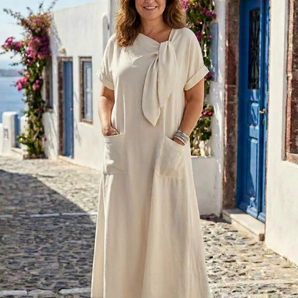 Women's Maxi Dress with Tie Neck and Pockets