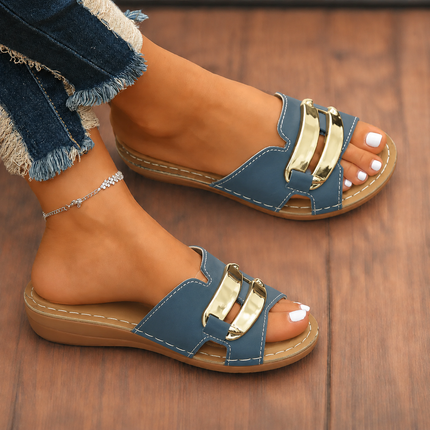 Women's Orthopedic Comfort Slide Sandals Buckle Accent