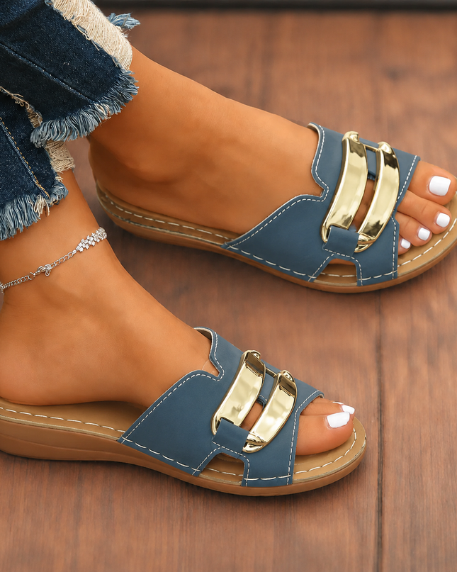 Women's Orthopedic Comfort Slide Sandals Buckle Accent