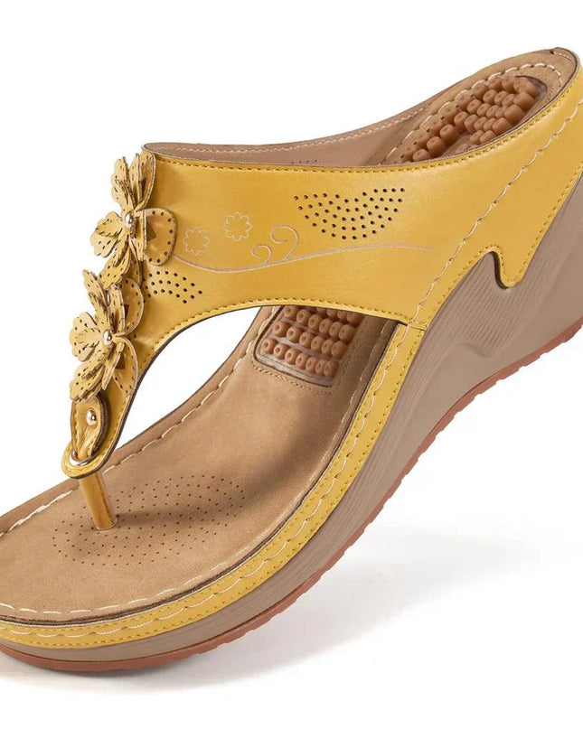 Women's Orthopedic Wedge Sandals Floral Toe Ring Design
