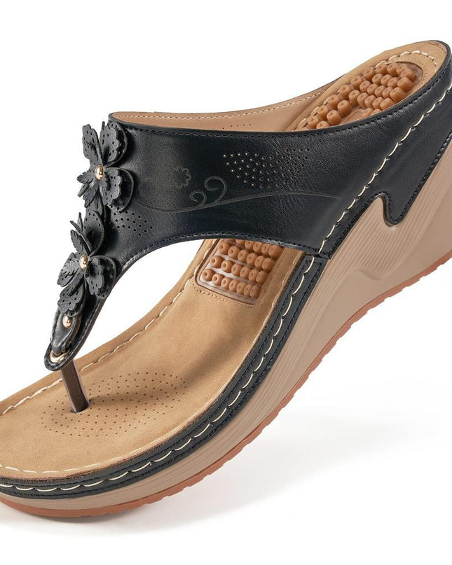 Women's Orthopedic Wedge Sandals Floral Toe Ring Design