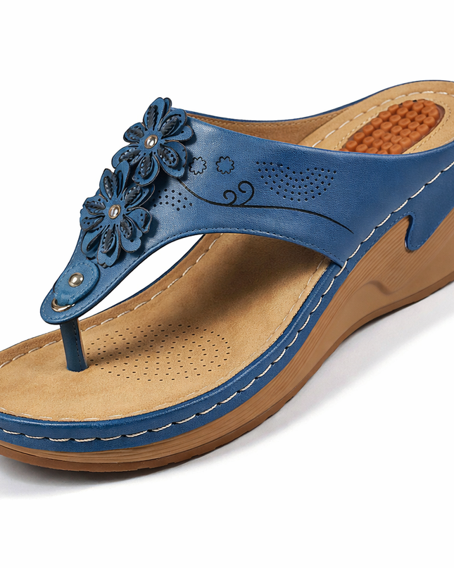 Women's Orthopedic Wedge Sandals Floral Toe Ring Design