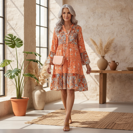 Women's Paisley Patchwork Swing Dress