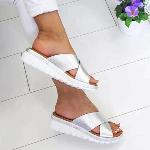 Women's Platform Slide Summer Sandals Cross Strap Design