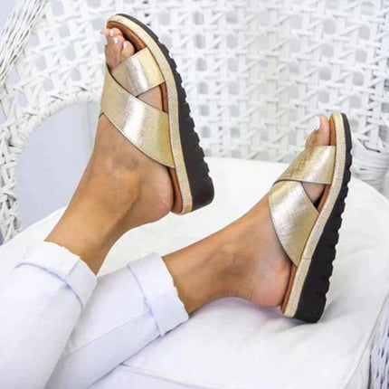 Women's Platform Slide Summer Sandals Cross Strap Design