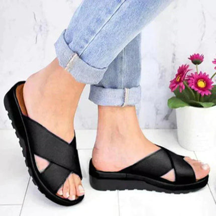 Women's Platform Slide Summer Sandals Cross Strap Design