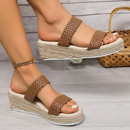 Women's Platform Slide Vacation Sandals Braided Straps