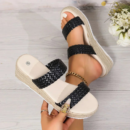 Women's Platform Slide Vacation Sandals Braided Straps