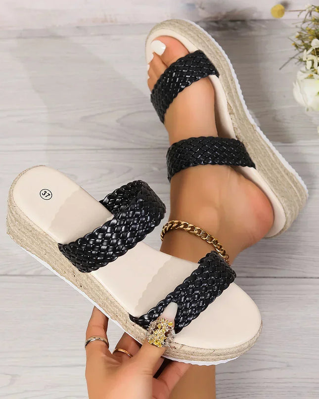Women's Platform Slide Vacation Sandals Braided Straps