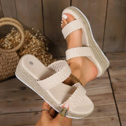 Women's Platform Slide Vacation Sandals Braided Straps