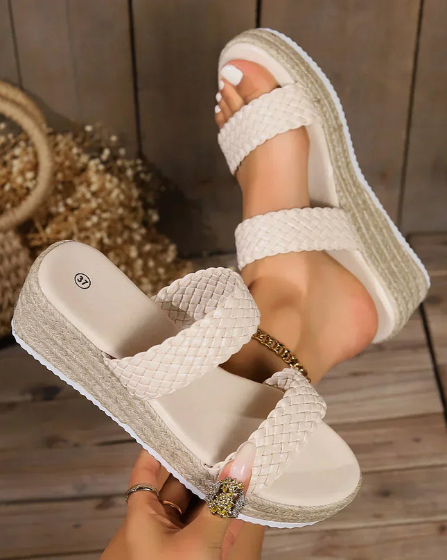 Women's Platform Slide Vacation Sandals Braided Straps
