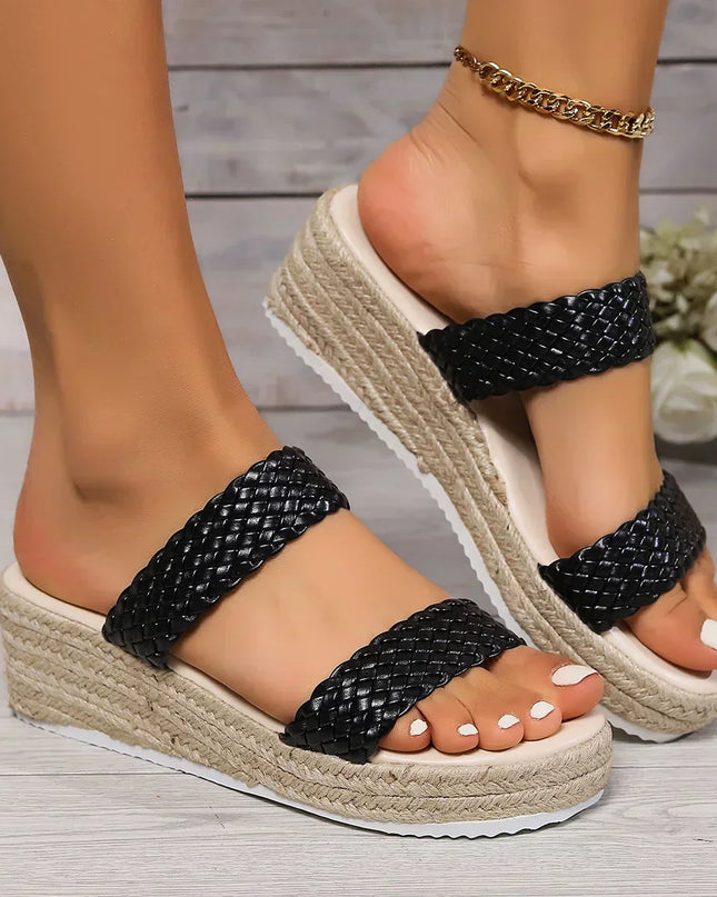 Women's Platform Slide Vacation Sandals Braided Straps