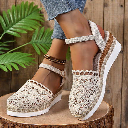 Women's Platform Slingback Summer Sandals Crochet Upper