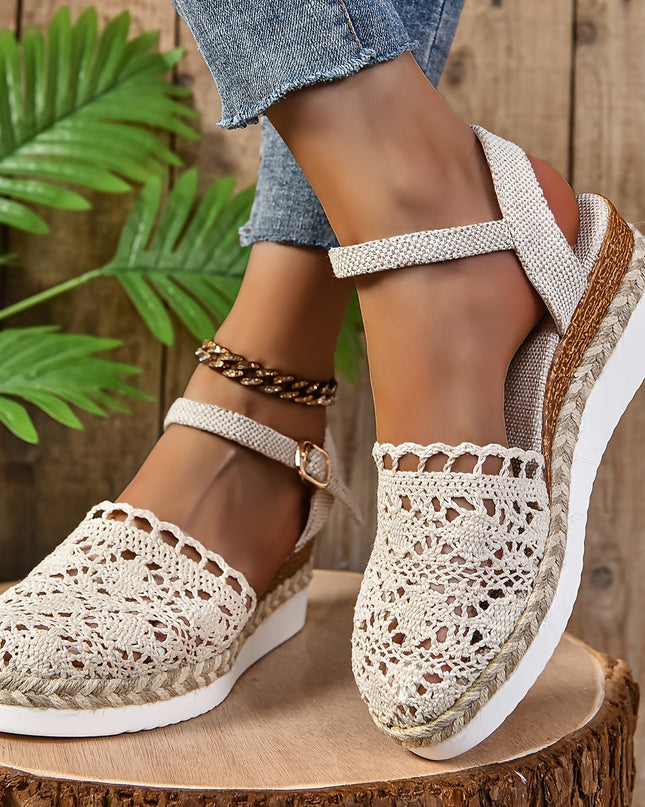 Women's Platform Slingback Summer Sandals Crochet Upper