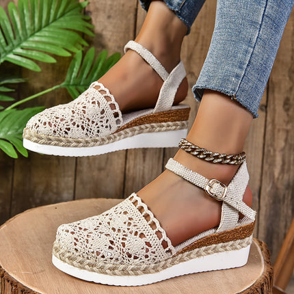 Women's Platform Slingback Summer Sandals Crochet Upper