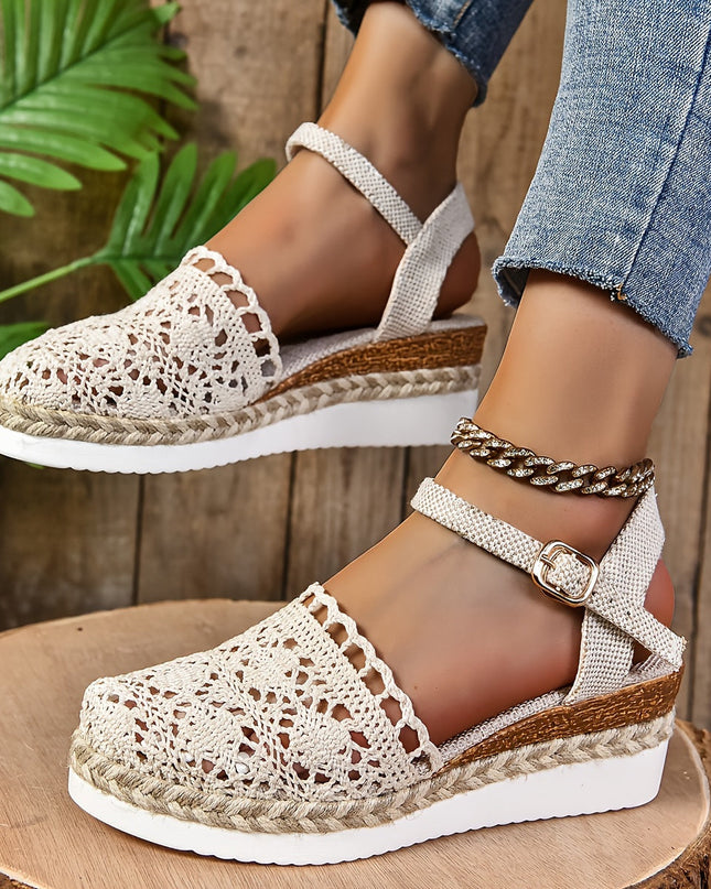 Women's Platform Slingback Summer Sandals Crochet Upper