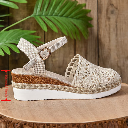 Women's Platform Slingback Summer Sandals Crochet Upper