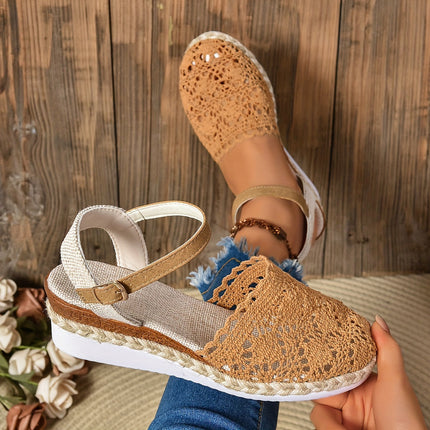 Women's Platform Slingback Summer Sandals Crochet Upper