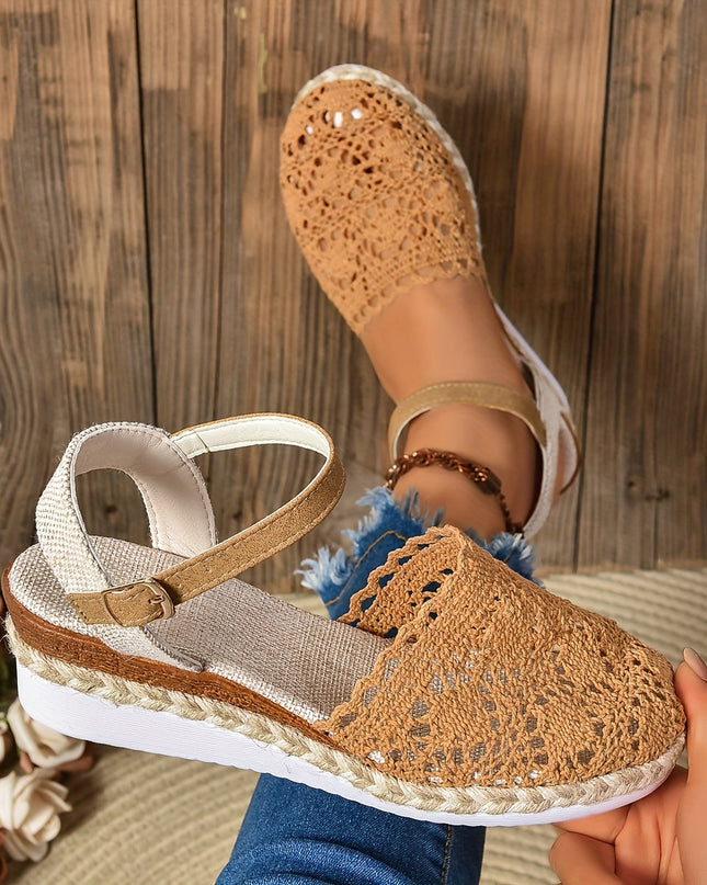 Women's Platform Slingback Summer Sandals Crochet Upper