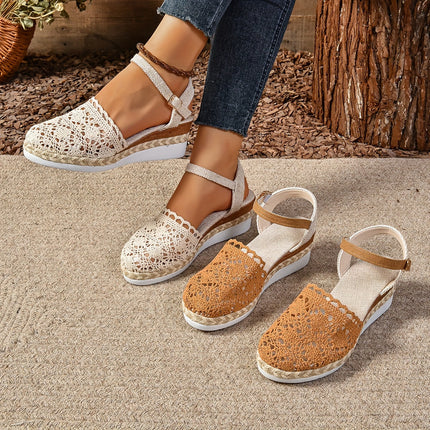Women's Platform Slingback Summer Sandals Crochet Upper
