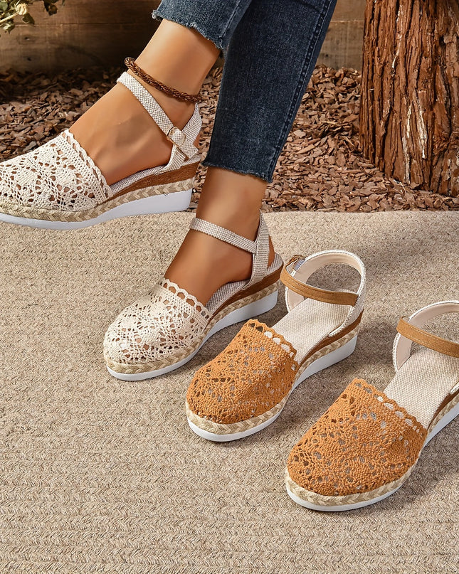 Women's Platform Slingback Summer Sandals Crochet Upper