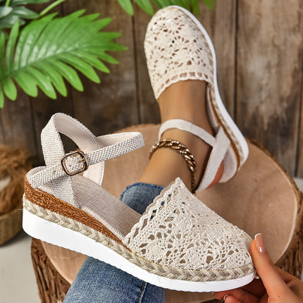 Women's Platform Slingback Summer Sandals Crochet Upper