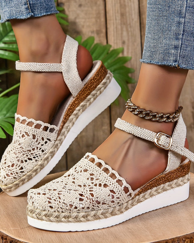 Women's Platform Slingback Summer Sandals Crochet Upper