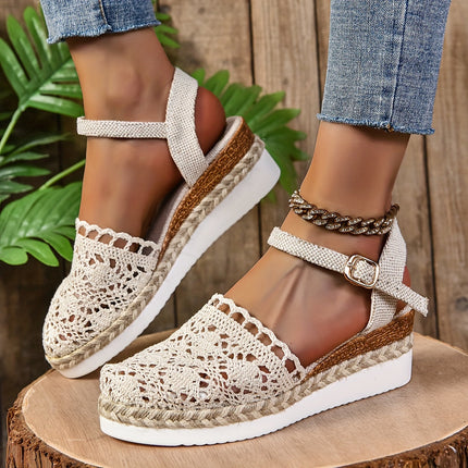 Women's Platform Slingback Summer Sandals Crochet Upper