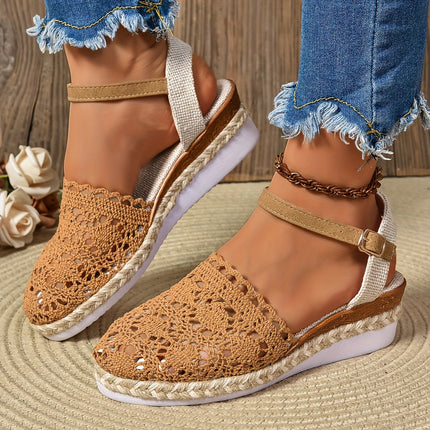 Women's Platform Slingback Summer Sandals Crochet Upper