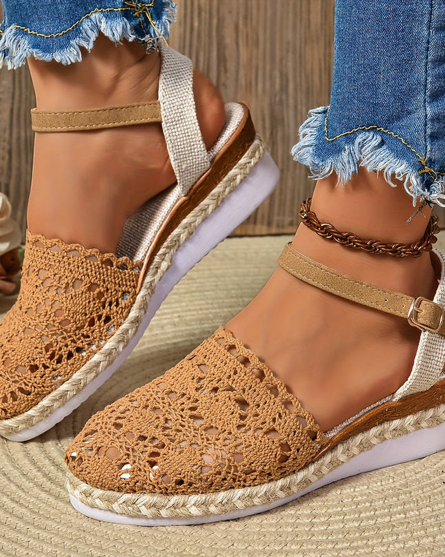 Women's Platform Slingback Summer Sandals Crochet Upper