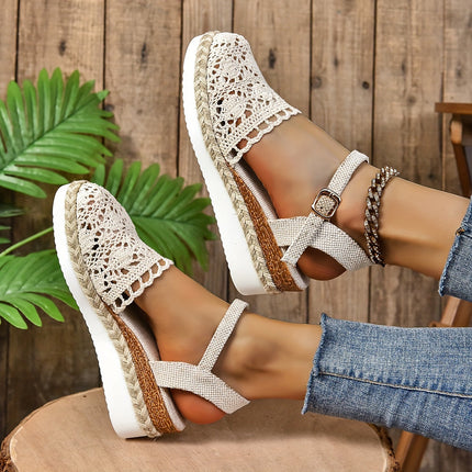 Women's Platform Slingback Summer Sandals Crochet Upper
