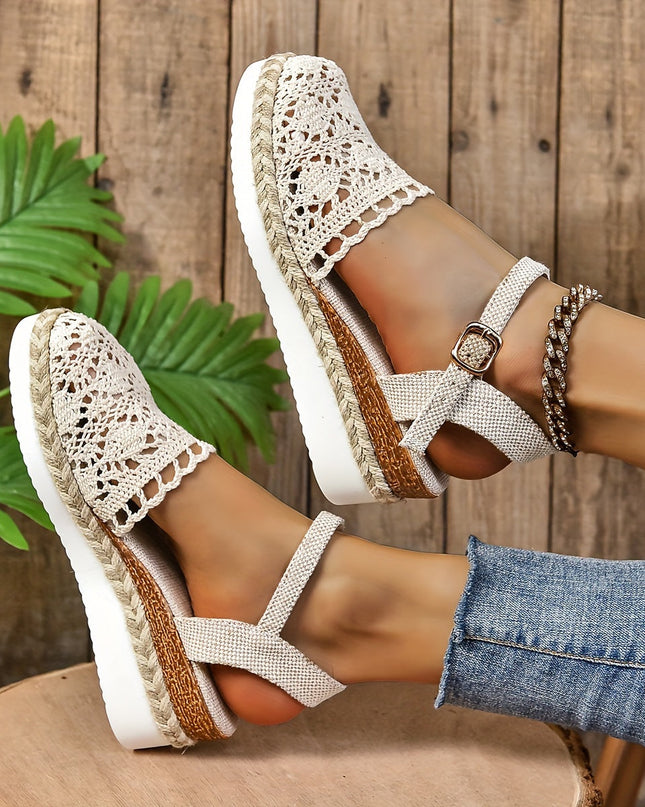 Women's Platform Slingback Summer Sandals Crochet Upper