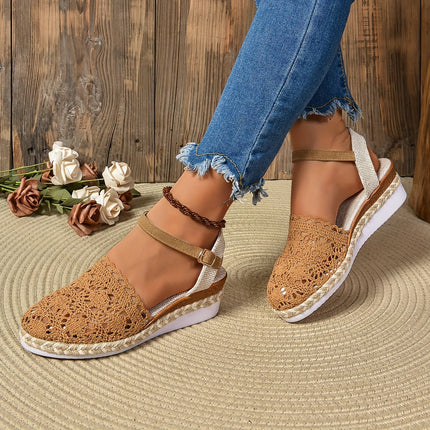 Women's Platform Slingback Summer Sandals Crochet Upper