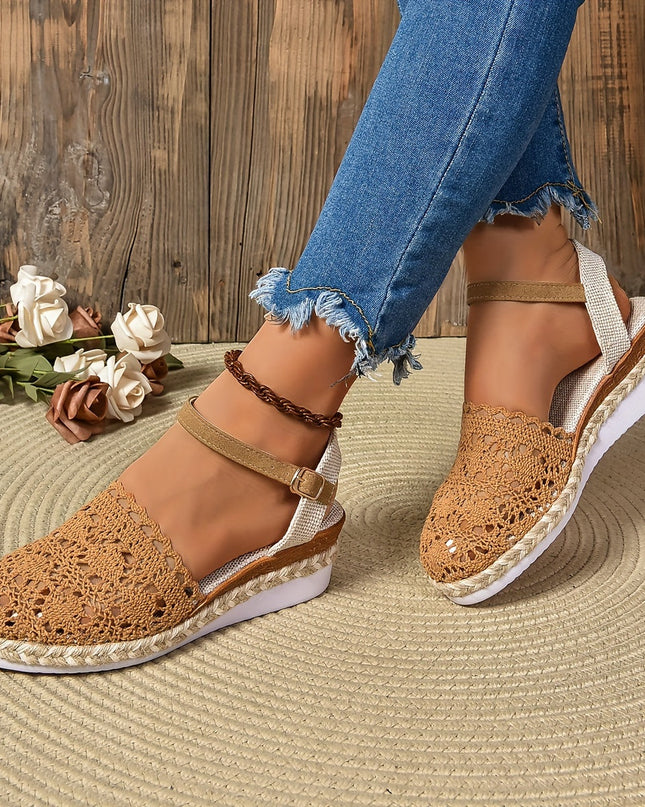 Women's Platform Slingback Summer Sandals Crochet Upper