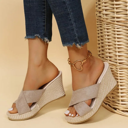 Women's Platform Wedge Vacation Cross Strap Sandals