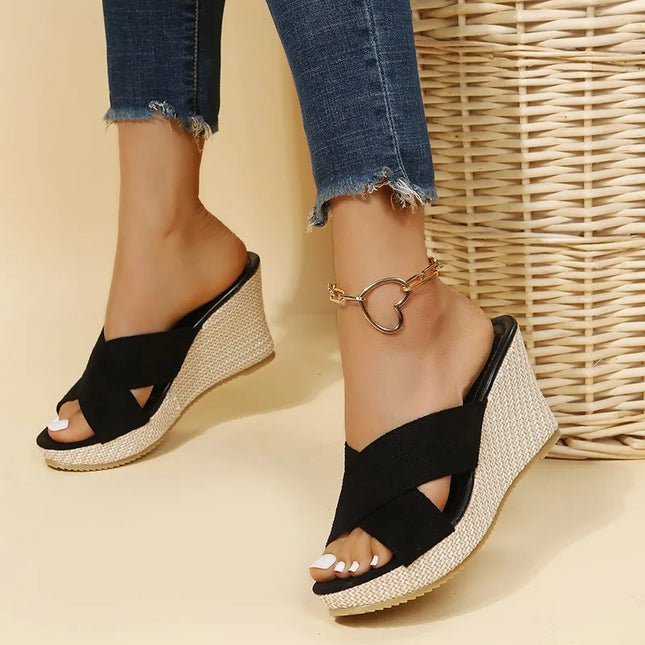 Women's Platform Wedge Vacation Cross Strap Sandals